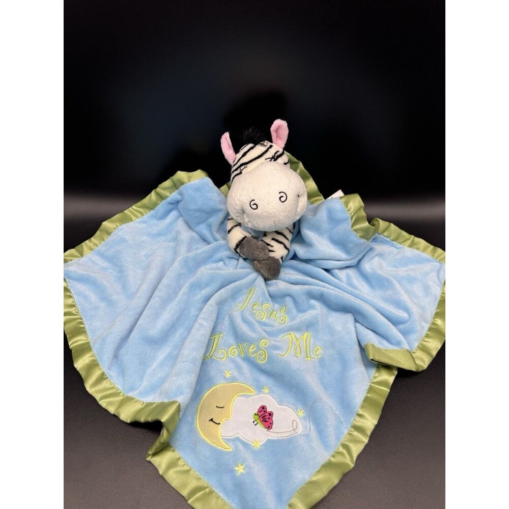 Bazooples Blue Zebra Lovey Baby Soft Security Blanket Jesus Loves Me